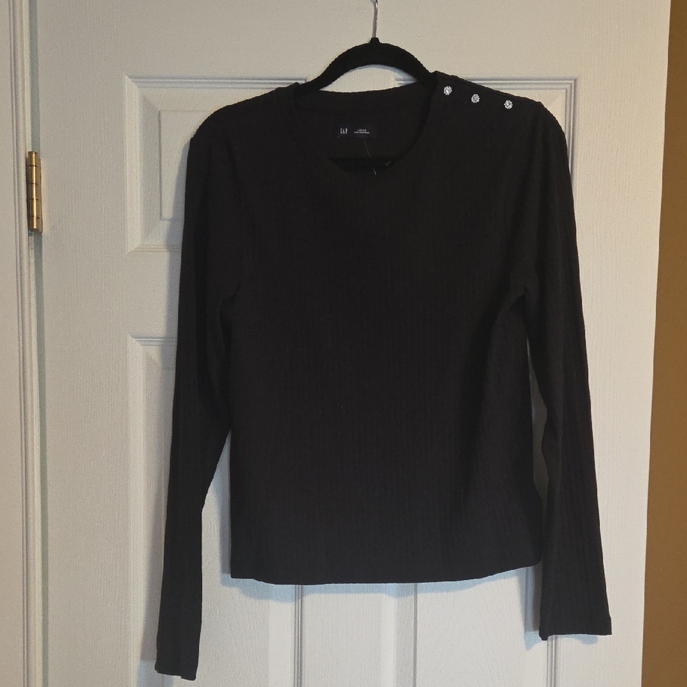 GAP Black Long Sleeve Top with Shoulder Buttons